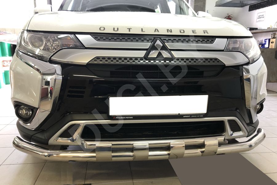  Защита переднего бампера двойная с перемычками Mitsubishi Outlander 3 restailing 2 Арт MSO.19.75, вид 2